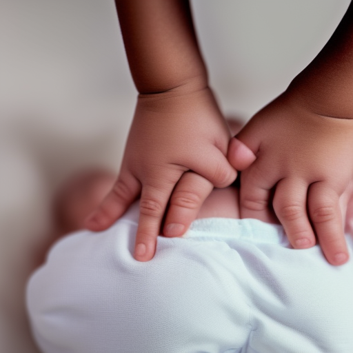 

A close-up image of a baby's bottom wearing a white diaper, with a hand gently patting the baby's back.