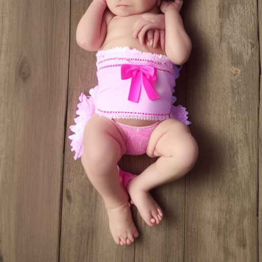 

An image of a baby wearing a bright pink diaper cover with a white lace trim, paired with a matching pink bow headband.
