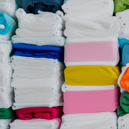 

A close-up image of a variety of diapers of different sizes and styles, including cloth, disposable, and swim diapers, arranged on a white background.